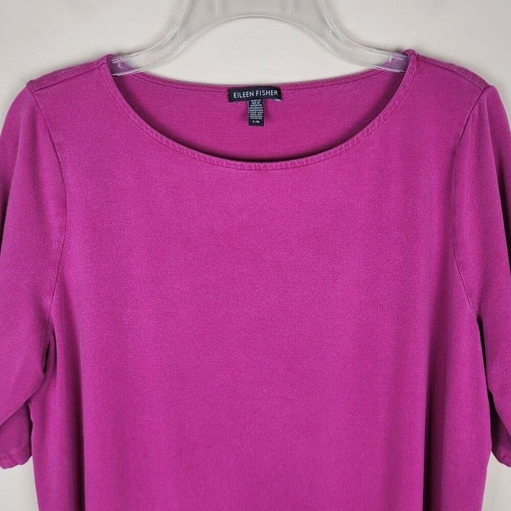 Eileen Fisher Size L Tencel Stretch Jersey T-Shirt Dress Short Sleeve Dark Pink - Picture 2 of 12